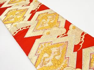 アンティーク　松皮菱に向かい鶴・笠松模様織り出し袋帯（着用可）